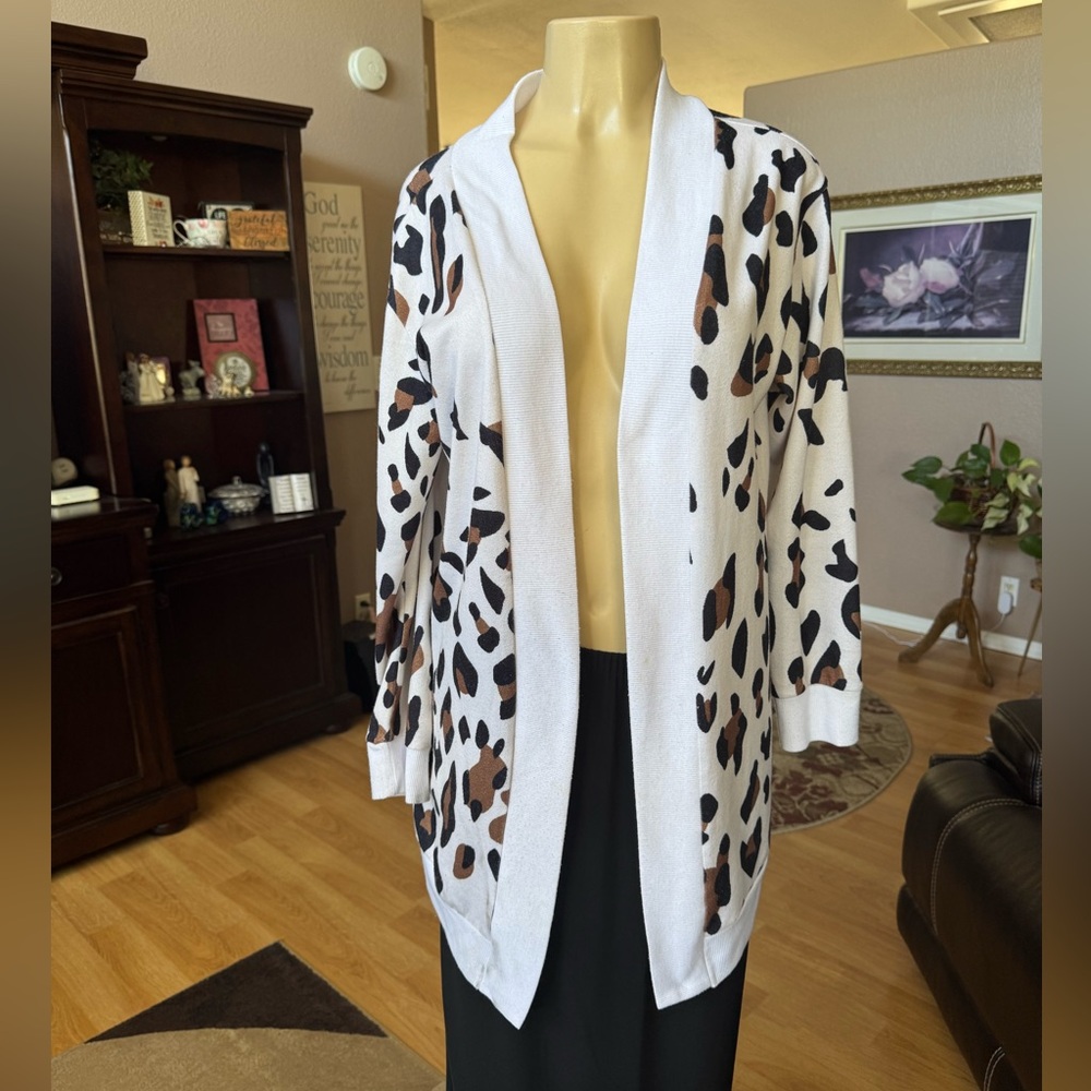 Floral Blooming leopard print long sleeve open sweater-size M